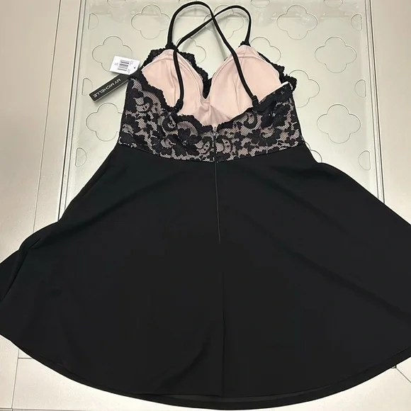 MY MICHELLE Two Tone Lace Skater Dress Juniors size 15 Women’s XL Black Nude - Picture 6 of 13